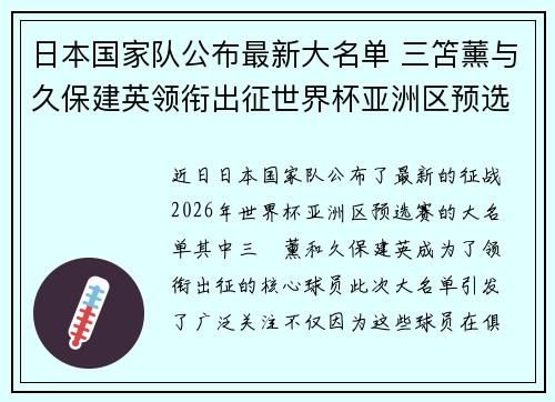 日本国家队公布最新大名单 三笘薰与久保建英领衔出征世界杯亚洲区预选赛